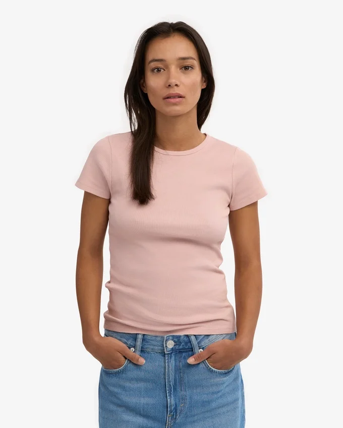 Camiseta de punto elástico orgánica - Rosa descolorido