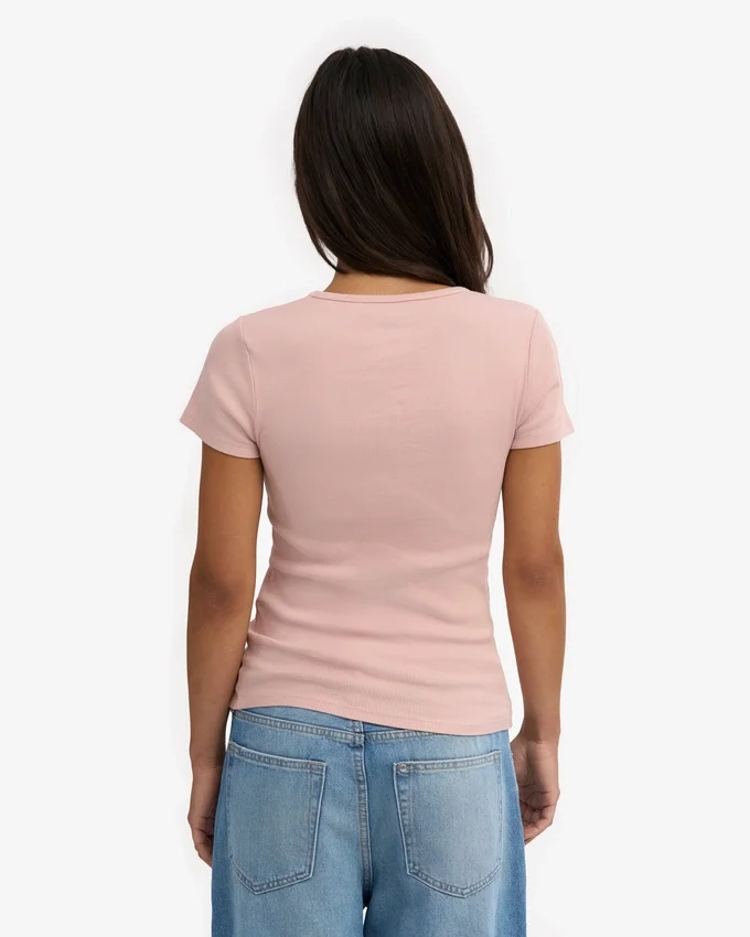 Camiseta de punto elástico orgánica - Rosa descolorido