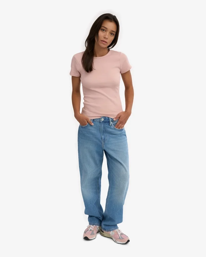 Camiseta de punto elástico orgánica - Rosa descolorido