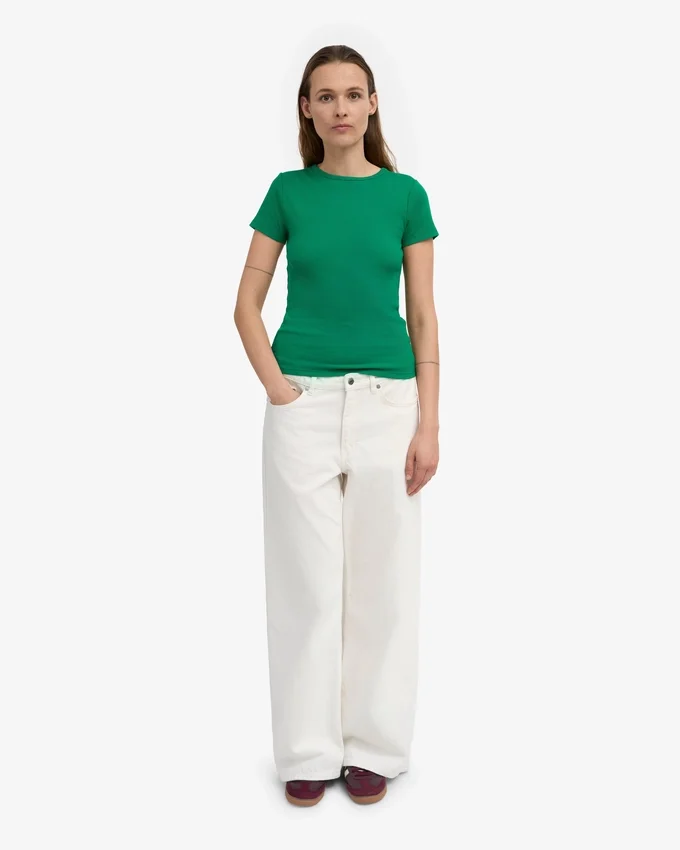 Camiseta de punto elástico orgánica - Verde Kelly