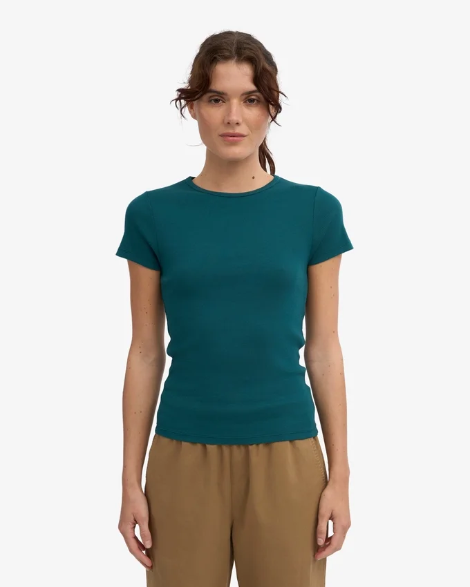 Camiseta de punto elástico orgánico - Verde océano