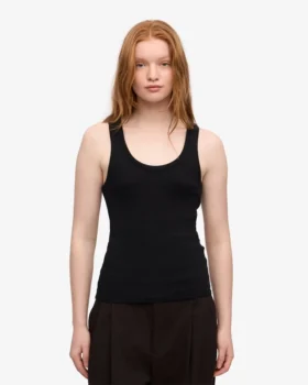 Camiseta de tirantes de canalé orgánica para mujer – Negro intenso