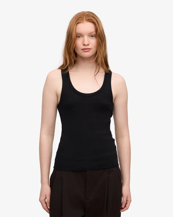 Camiseta de tirantes de canalé orgánica para mujer - Negro intenso