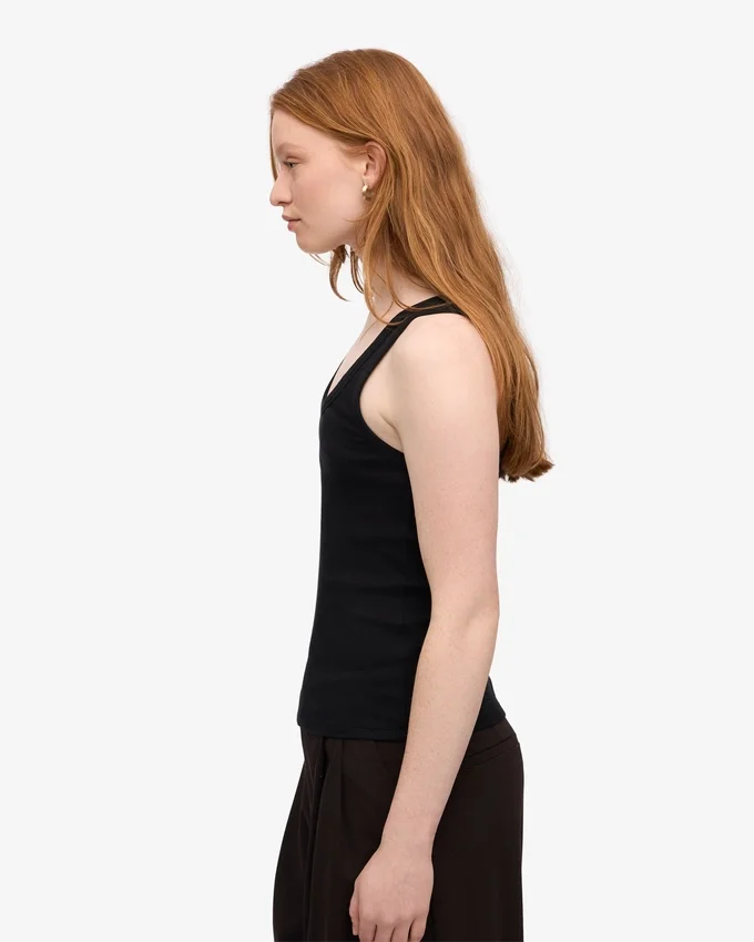Camiseta de tirantes de canalé orgánica para mujer - Negro intenso