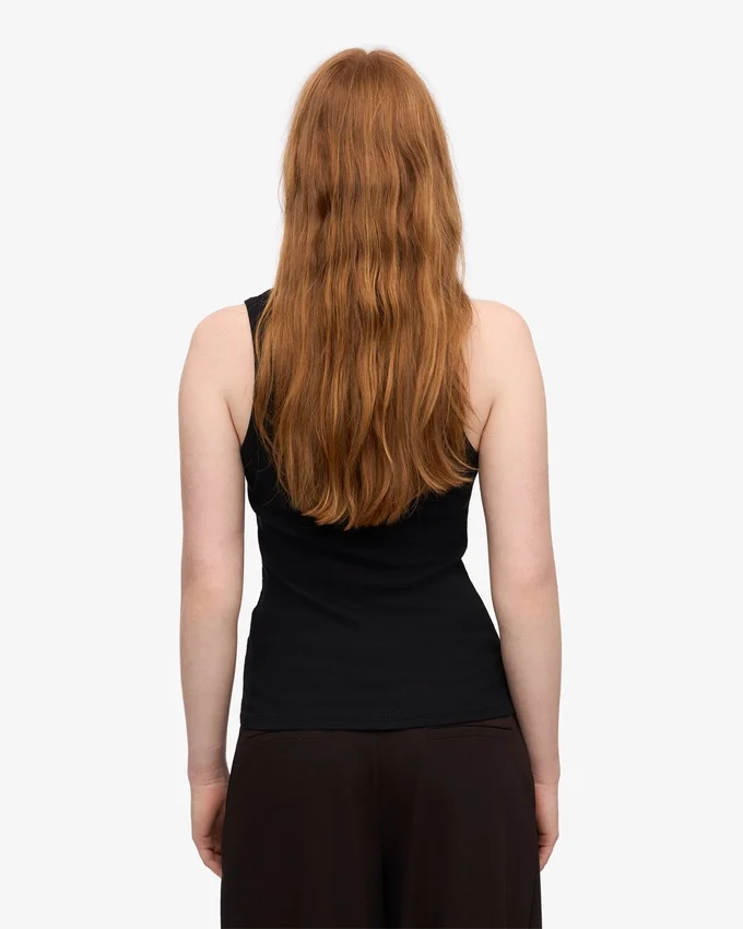 Camiseta de tirantes de canalé orgánica para mujer - Negro intenso