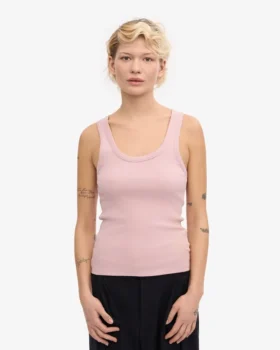 Camiseta de tirantes de mujer de punto acanalado orgánico – Rosa descolorido