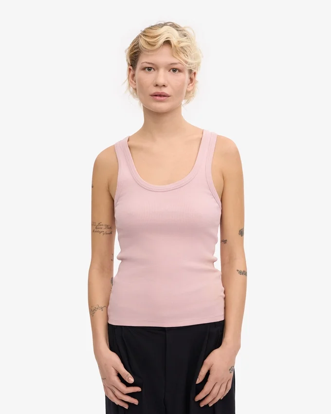 Camiseta de tirantes de mujer de punto acanalado orgánico - Rosa descolorido