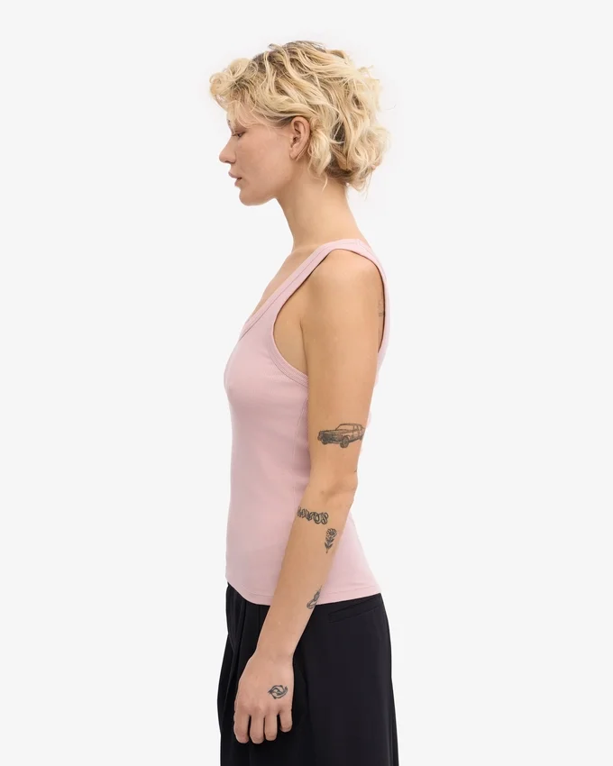 Camiseta de tirantes de mujer de punto acanalado orgánico - Rosa descolorido