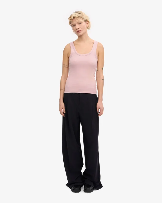 Camiseta de tirantes de mujer de punto acanalado orgánico - Rosa descolorido