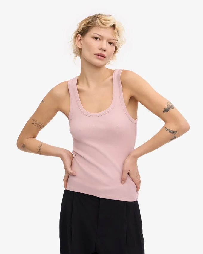 Camiseta de tirantes de mujer de punto acanalado orgánico - Rosa descolorido