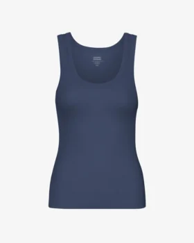 Camiseta de tirantes de punto acanalado orgánica para mujer - Azul petróleo