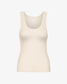 Camiseta de tirantes de punto acanalado orgánica para mujer - Blanco marfil