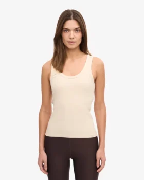 Camiseta de tirantes de punto acanalado orgánica para mujer – Blanco marfil