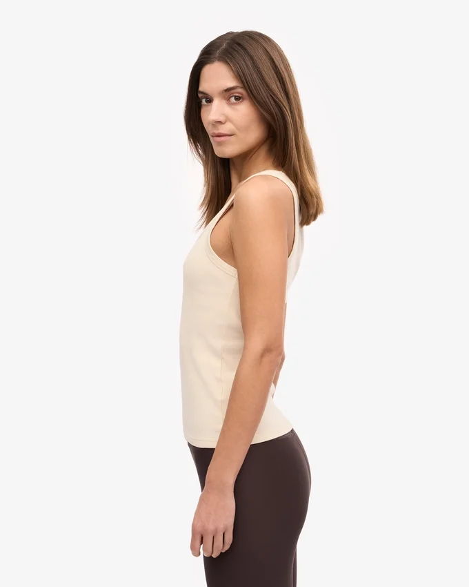 Camiseta de tirantes de punto acanalado orgánica para mujer - Blanco marfil