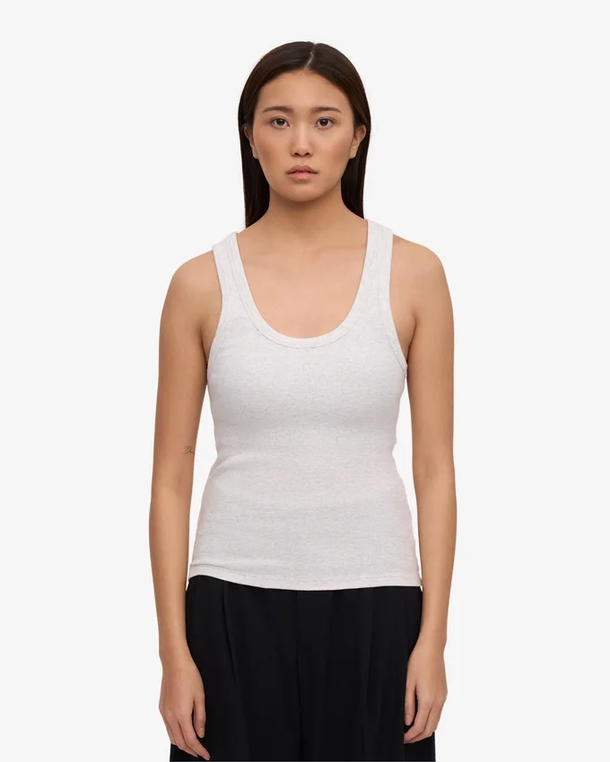 Camiseta de tirantes de punto acanalado orgánica para mujer - Mezcla de nieve