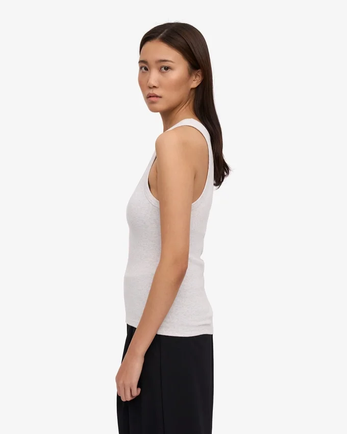 Camiseta de tirantes de punto acanalado orgánica para mujer - Mezcla de nieve