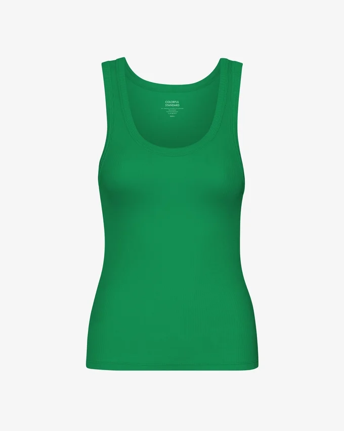 Camiseta de tirantes de punto acanalado orgánica para mujer - Verde Kelly