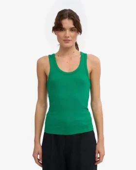 Camiseta de tirantes de punto acanalado orgánica para mujer – Verde Kelly