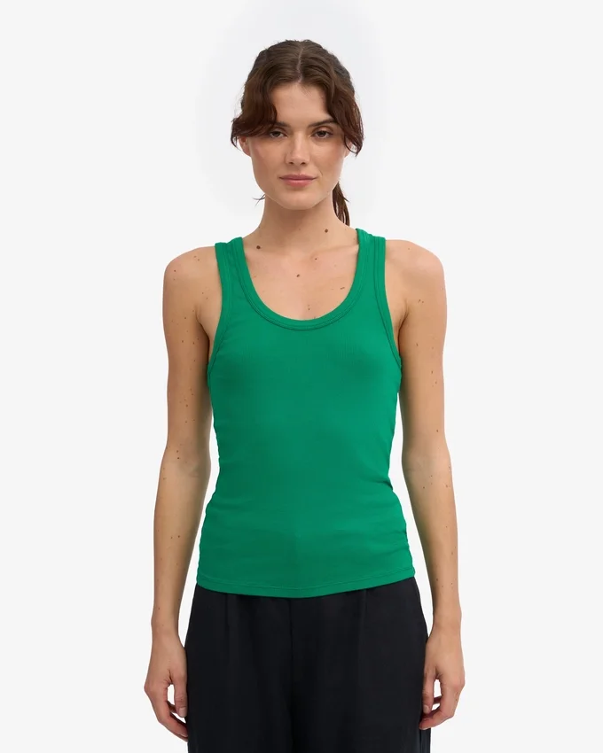 Camiseta de tirantes de punto acanalado orgánica para mujer - Verde Kelly