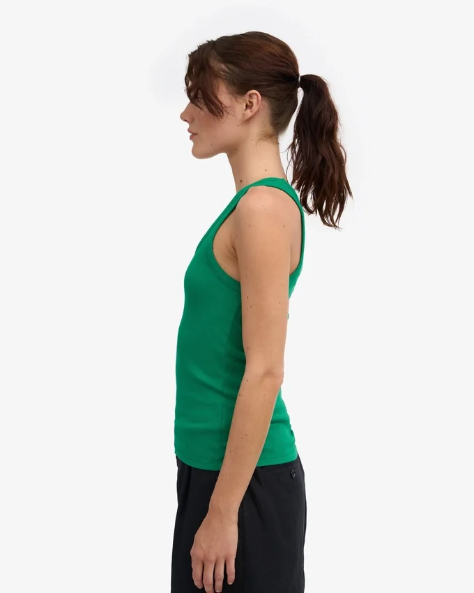 Camiseta de tirantes de punto acanalado orgánica para mujer - Verde Kelly