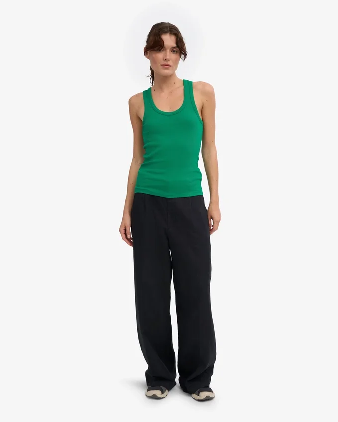 Camiseta de tirantes de punto acanalado orgánica para mujer - Verde Kelly