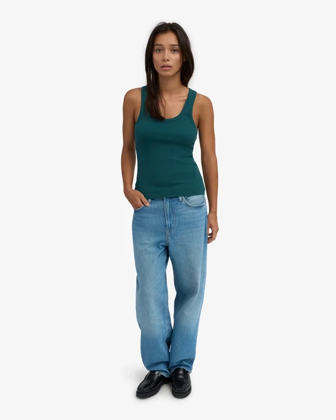 Camiseta de tirantes de punto acanalado orgánica para mujer - Verde océano
