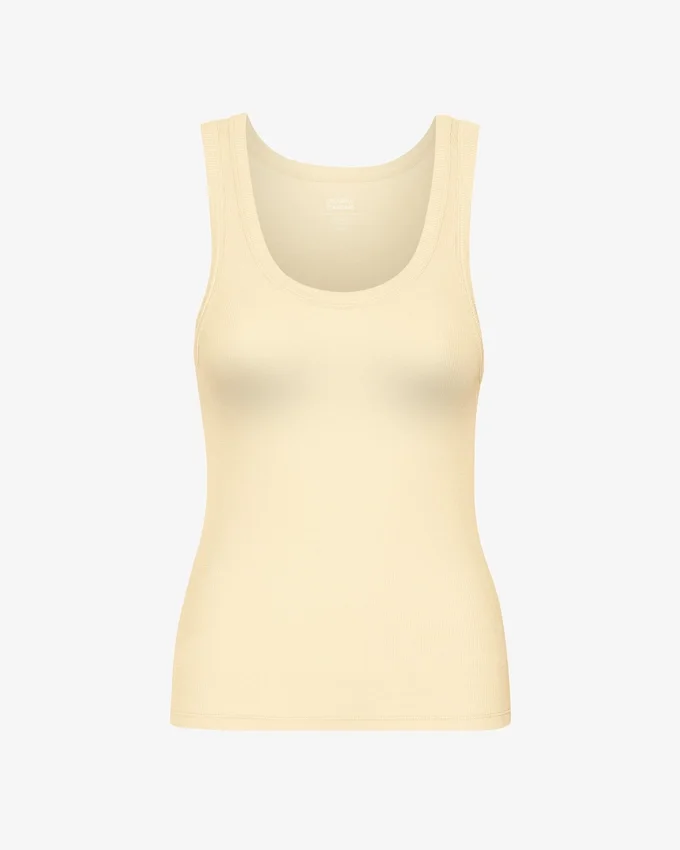 Camiseta de tirantes de punto acanalado orgánico para mujer - Amarillo suave