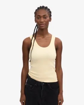 Camiseta de tirantes de punto acanalado orgánico para mujer – Amarillo suave