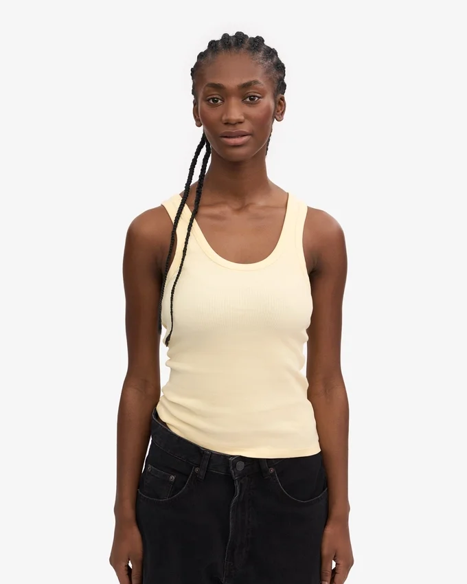 Camiseta de tirantes de punto acanalado orgánico para mujer - Amarillo suave