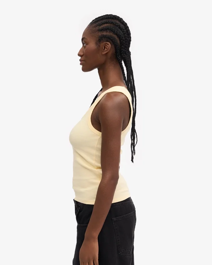 Camiseta de tirantes de punto acanalado orgánico para mujer - Amarillo suave