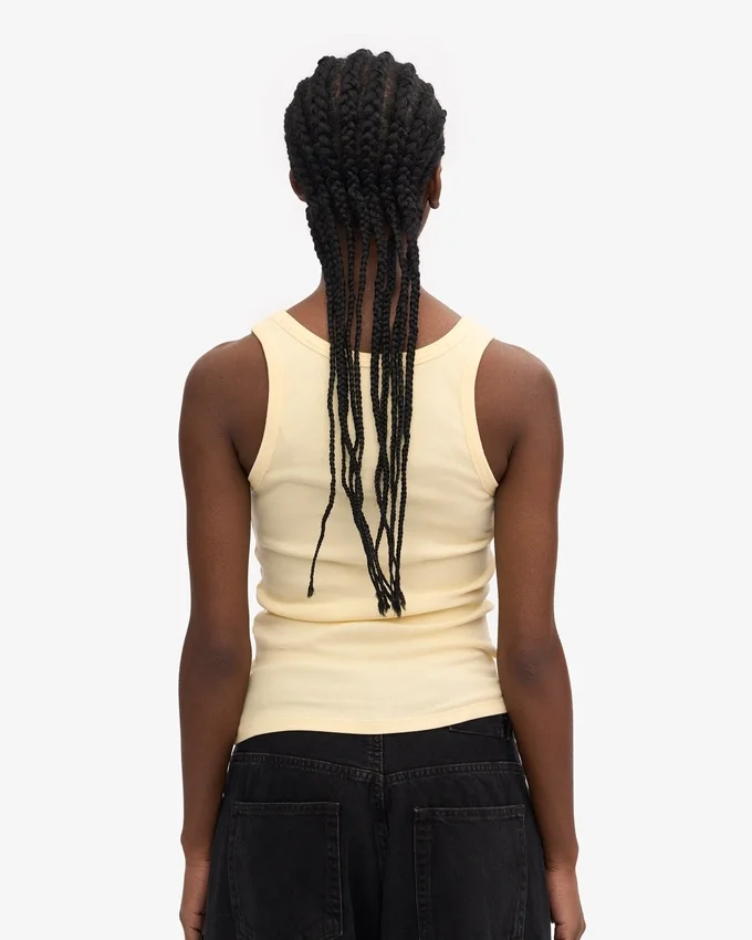 Camiseta de tirantes de punto acanalado orgánico para mujer - Amarillo suave