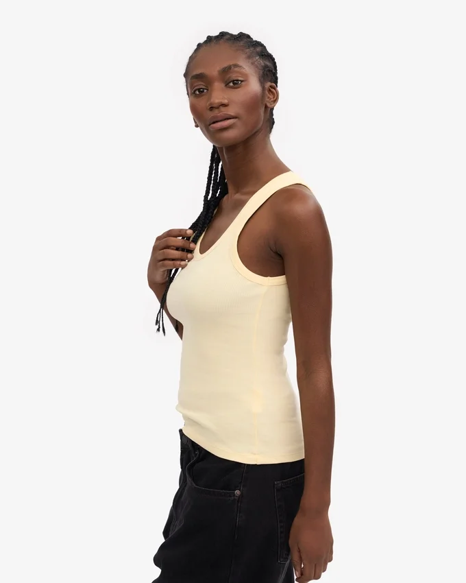 Camiseta de tirantes de punto acanalado orgánico para mujer - Amarillo suave