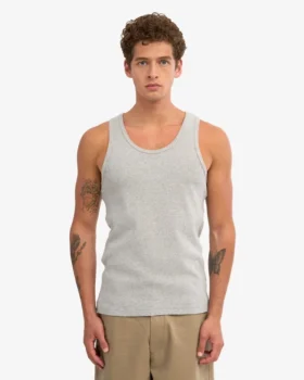 Camiseta de tirantes de punto elástico orgánica – Gris jaspeado