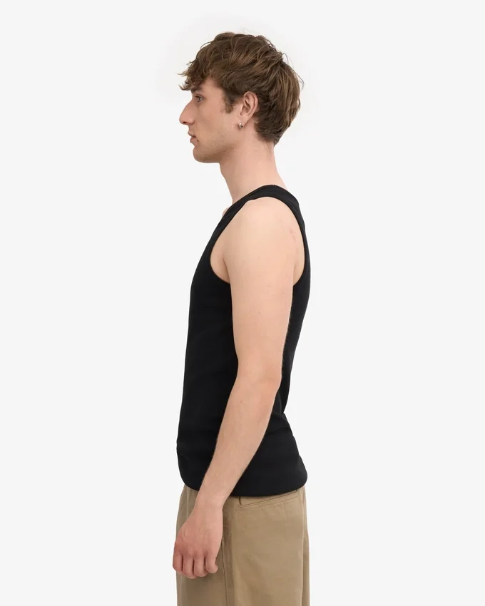 Camiseta de tirantes de punto elástico orgánica - Negro intenso