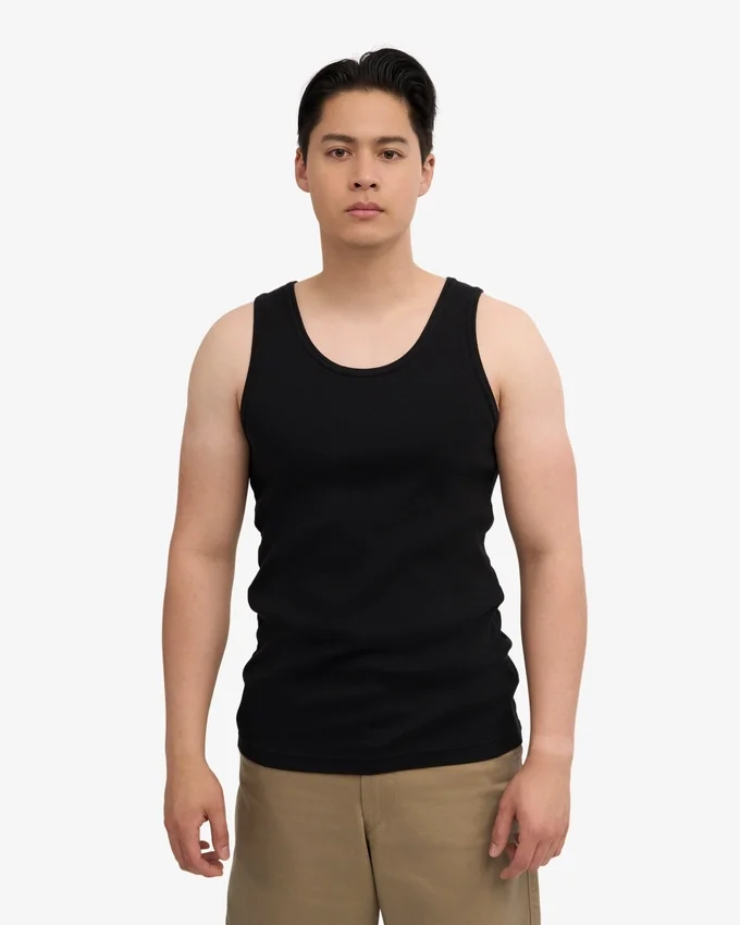 Camiseta de tirantes de punto elástico orgánica - Negro intenso
