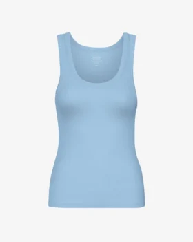 Camiseta de tirantes de punto elástico orgánica para mujer - Azul mar