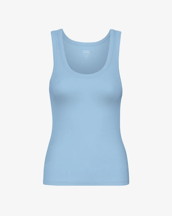 Camiseta de tirantes de punto elástico orgánica para mujer - Azul mar