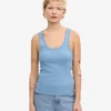 Camiseta de tirantes de punto elástico orgánica para mujer - Azul mar