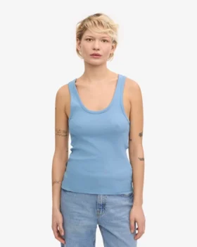 Camiseta de tirantes de punto elástico orgánica para mujer – Azul mar