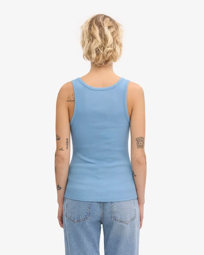 Camiseta de tirantes de punto elástico orgánica para mujer - Azul mar