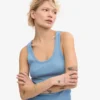 Camiseta de tirantes de punto elástico orgánica para mujer - Azul mar