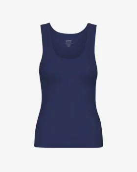 Camiseta de tirantes de punto elástico orgánica para mujer - Azul marino