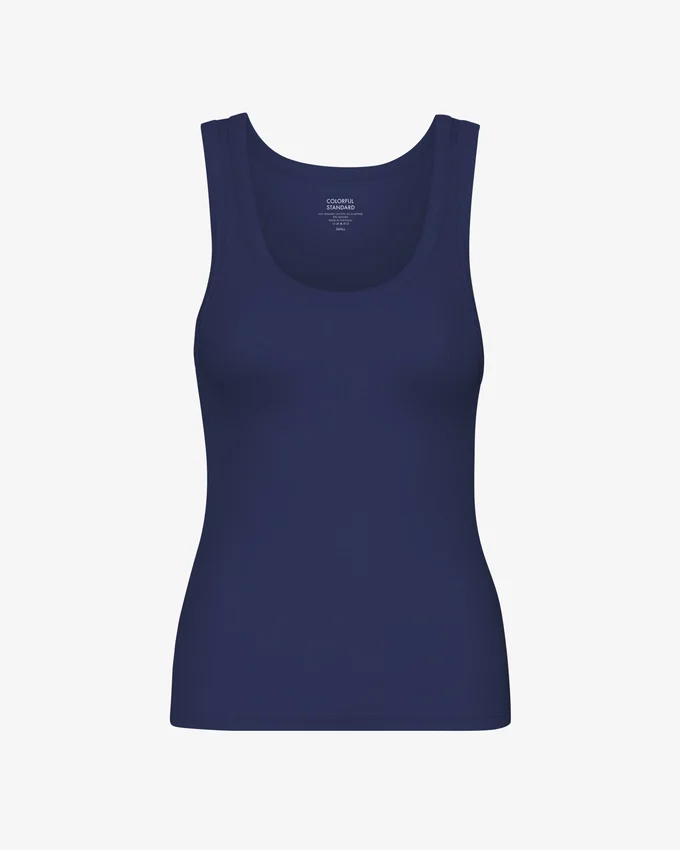 Camiseta de tirantes de punto elástico orgánica para mujer - Azul marino