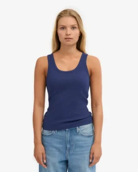 Camiseta de tirantes de punto elástico orgánica para mujer – Azul marino