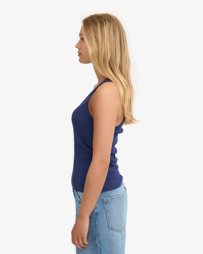Camiseta de tirantes de punto elástico orgánica para mujer - Azul marino
