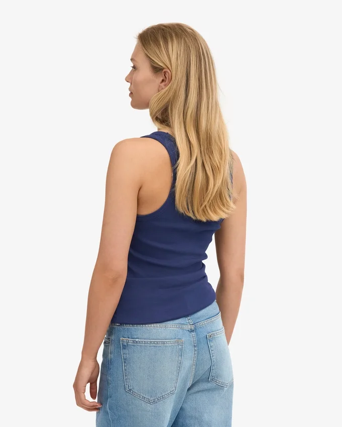 Camiseta de tirantes de punto elástico orgánica para mujer - Azul marino