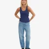 Camiseta de tirantes de punto elástico orgánica para mujer - Azul marino