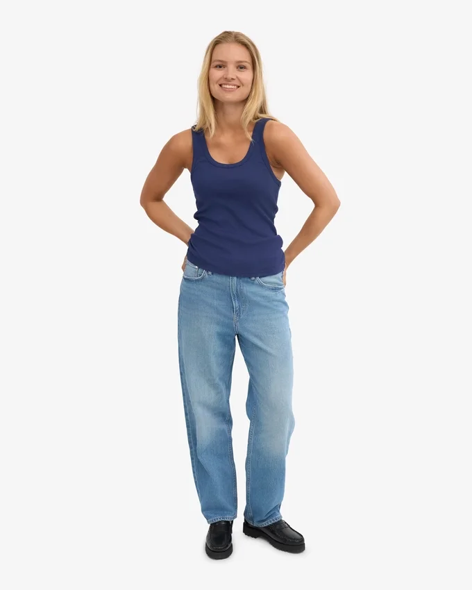 Camiseta de tirantes de punto elástico orgánica para mujer - Azul marino