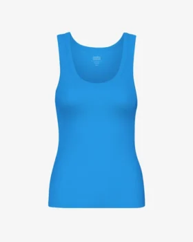 Camiseta de tirantes de punto elástico orgánica para mujer - Azul Pacífico