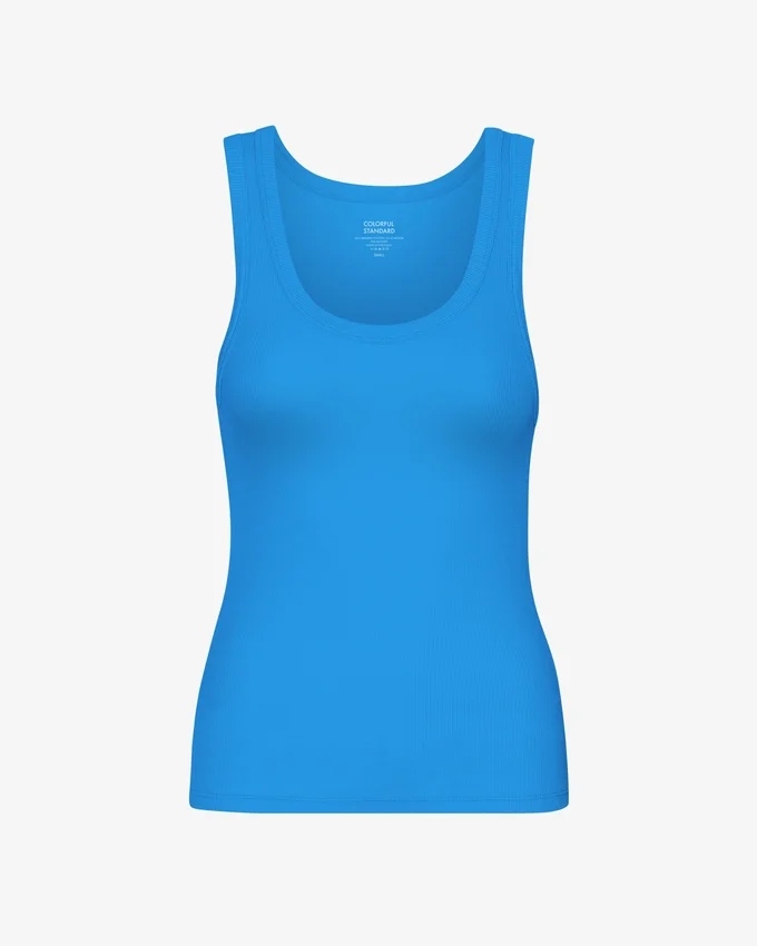 Camiseta de tirantes de punto elástico orgánica para mujer - Azul Pacífico